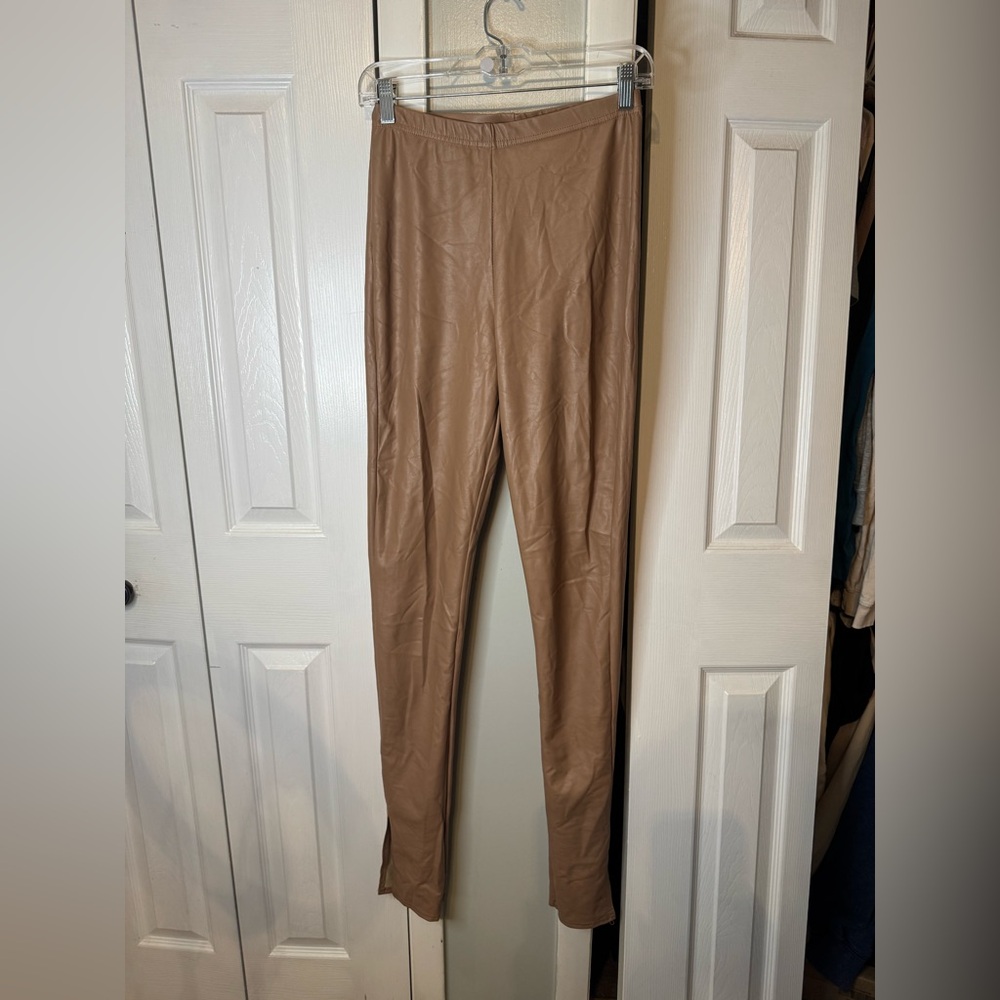 PrettyLittleThing Tan Faux Leather Pants